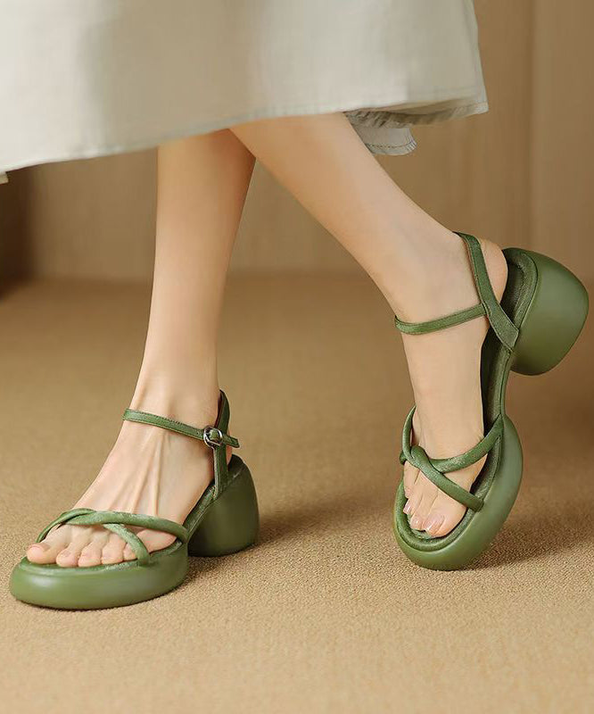 New Chinese Style Green Chunky Heel Sandals Peep Toe