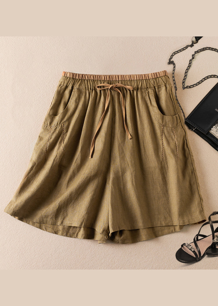 Organic Linen Pockets Elastic Waist Cotton Shorts Summer