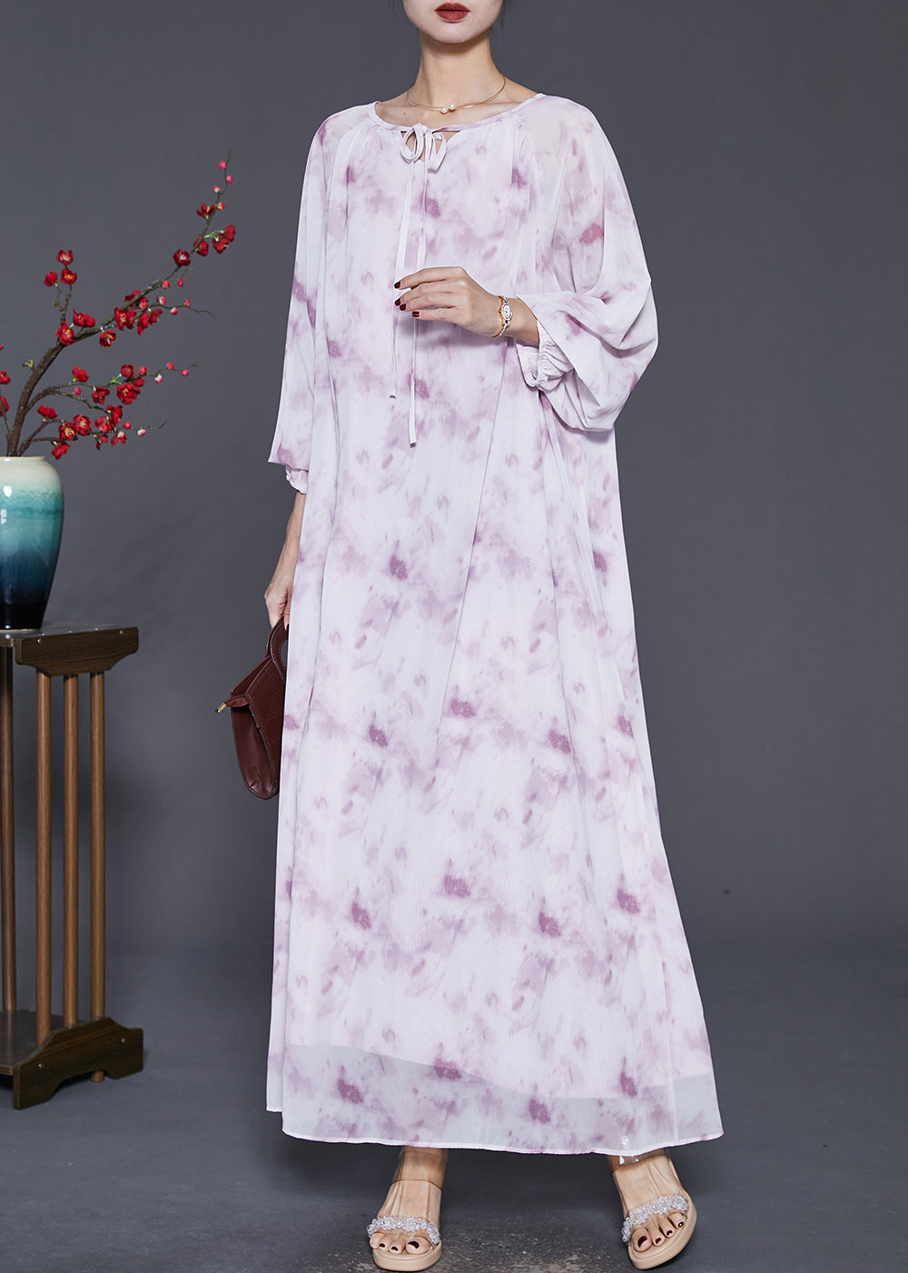 Organic Purple Oversized Tie Dye Chiffon Maxi Dresses Spring