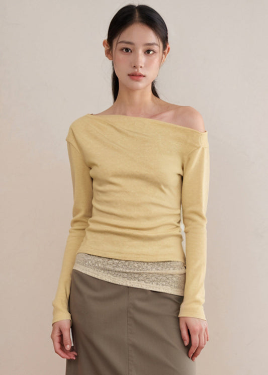 Organic Yellow Patchwork Fake Two Pieces Knit Tops Fall