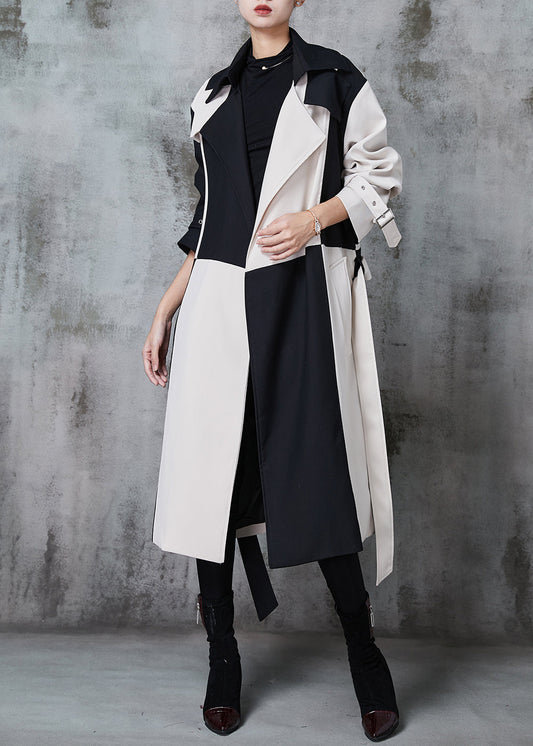 Original Design Colorblock Notched Patchwork Cotton Trench Spring