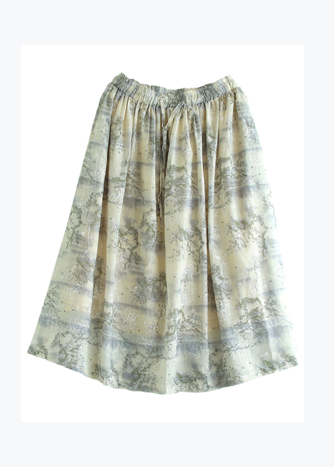 Original Light Yellow Print Elastic Waist Cotton Skirts Summer