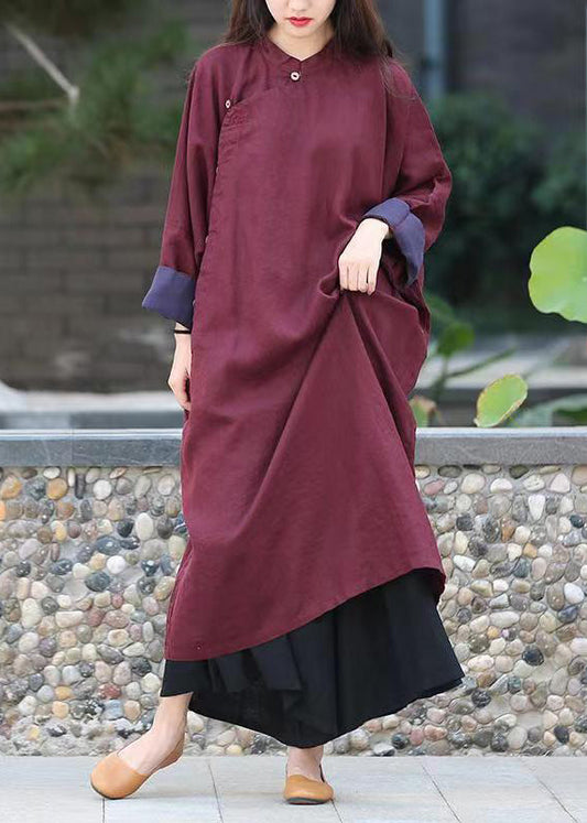 Original Mulberry Stand Collar Button Loose Linen Gown Spring