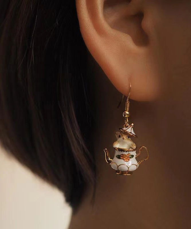 Original White Sterling Silver Overgild Teacup Squirrel Drop Earrings