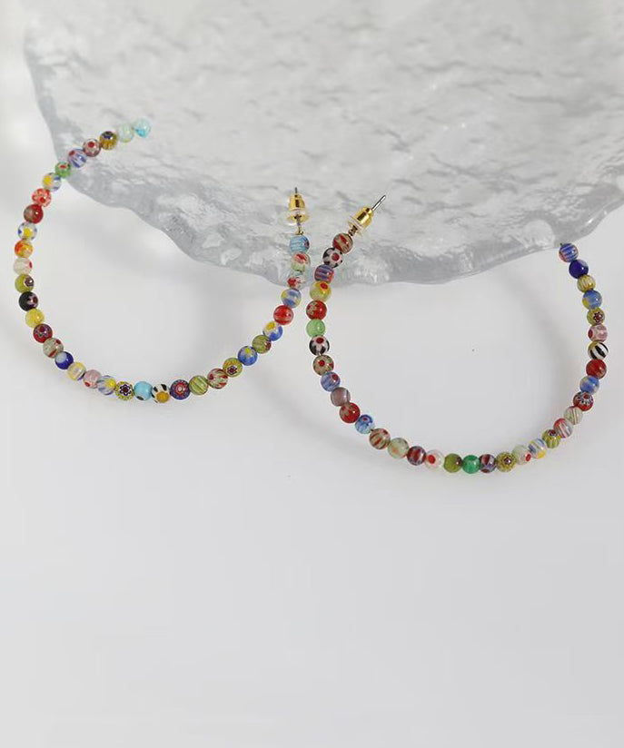 Oversize Rainbow Stainless Steel Coloured Glaze Beading Hoop Earrings