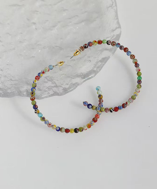 Oversize Rainbow Stainless Steel Coloured Glaze Beading Hoop Earrings