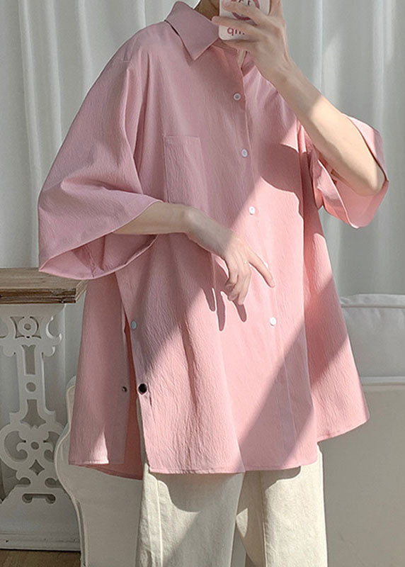 Pink Peter Pan Collar Cozy Chiffon Shirt Summer