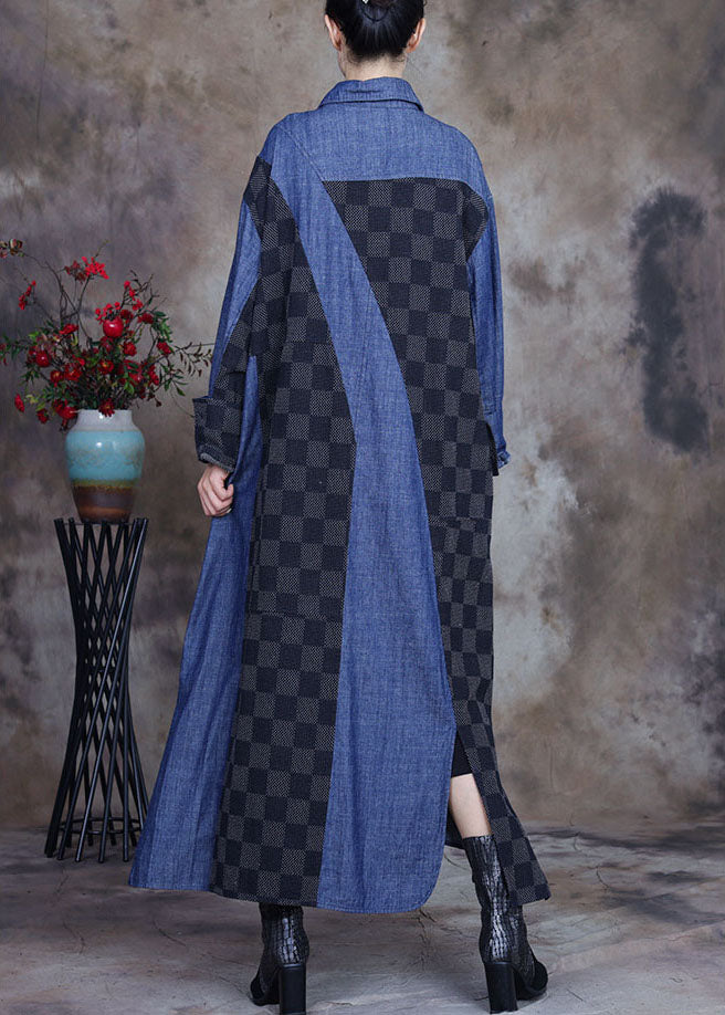 Taille plus en denim Blue Patchwork Plaid des conceptions asymétriques