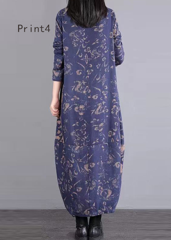 Print Patchwork Beautiful Cotton Long Dresses V Neck Fall