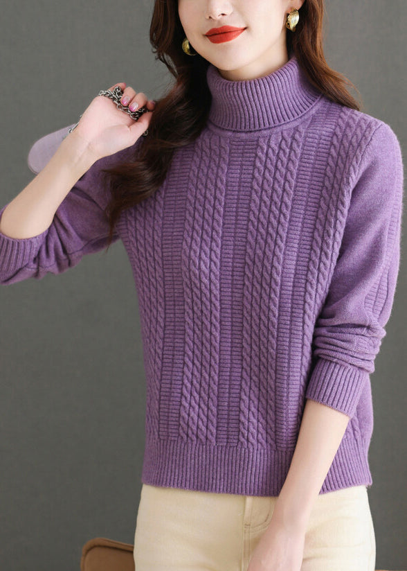 Purple Cozy Thick Knit Sweaters Turtleneck Winter