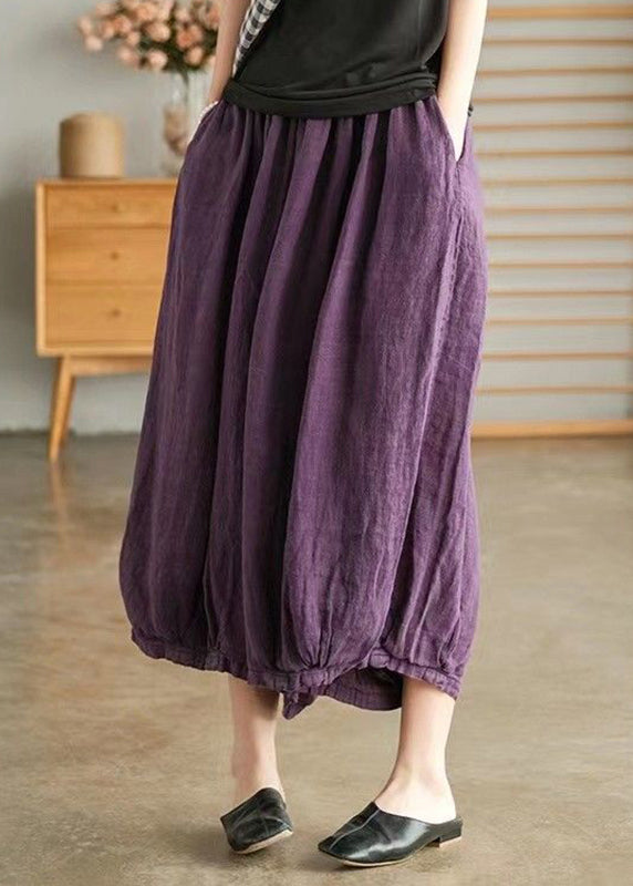 Color Stripes Elastic Waist Linen Wide Leg Pants