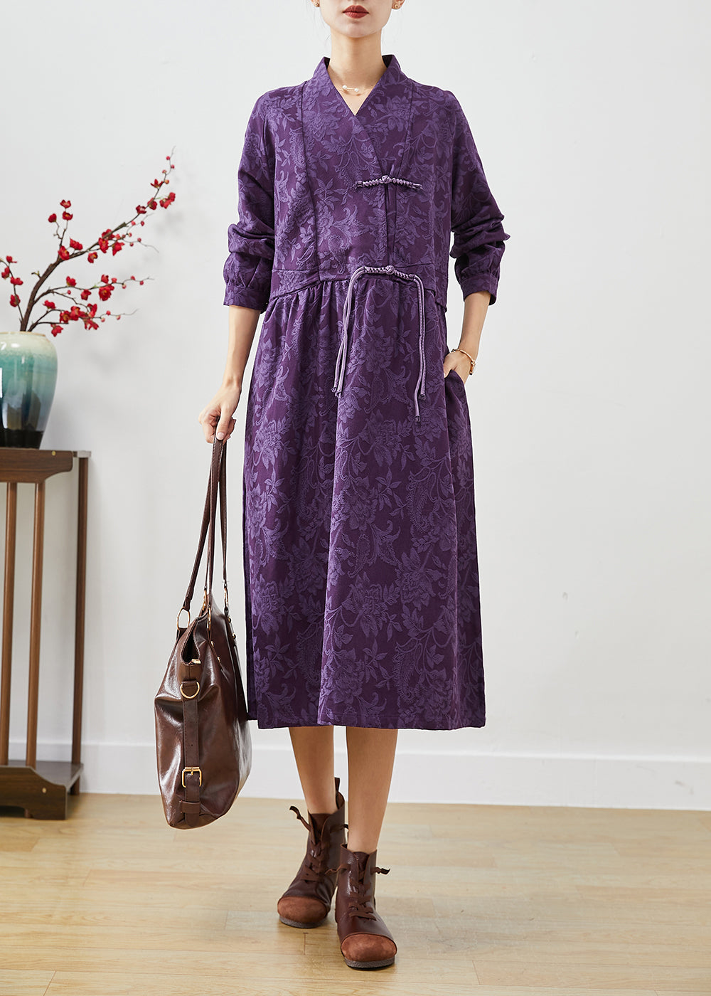 Purple Jacquard Maxi Dress Tasseled Exra Large Hem Fall