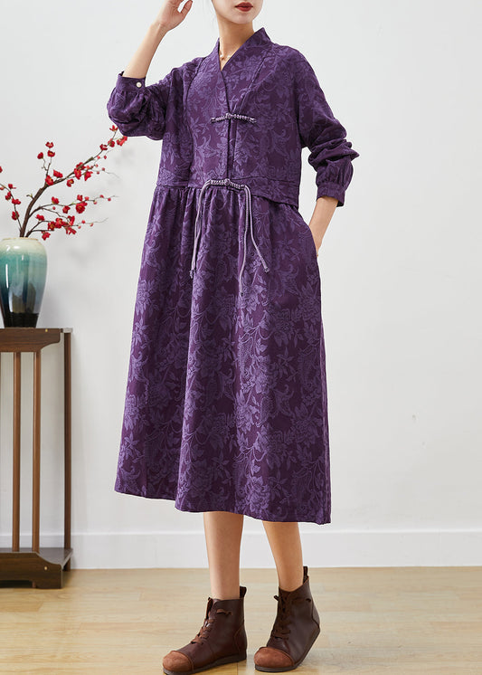 Purple Jacquard Maxi Dress Tasseled Exra Large Hem Fall