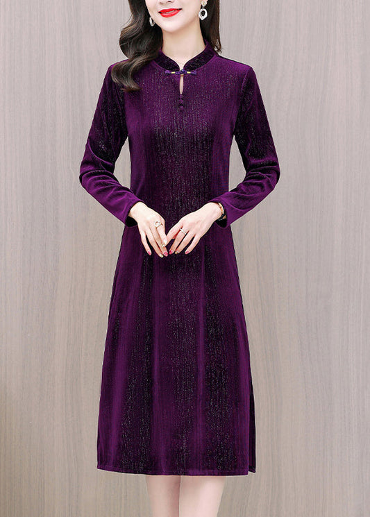 Purple Side Open Silk Velour Maxi Dress Fall