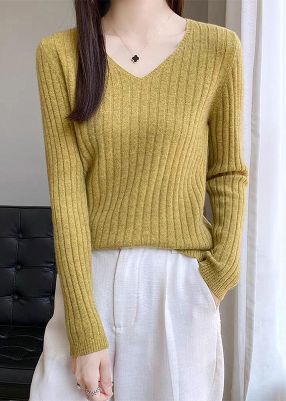 Simple Blue V Neck Solid Knit Sweaters Fall