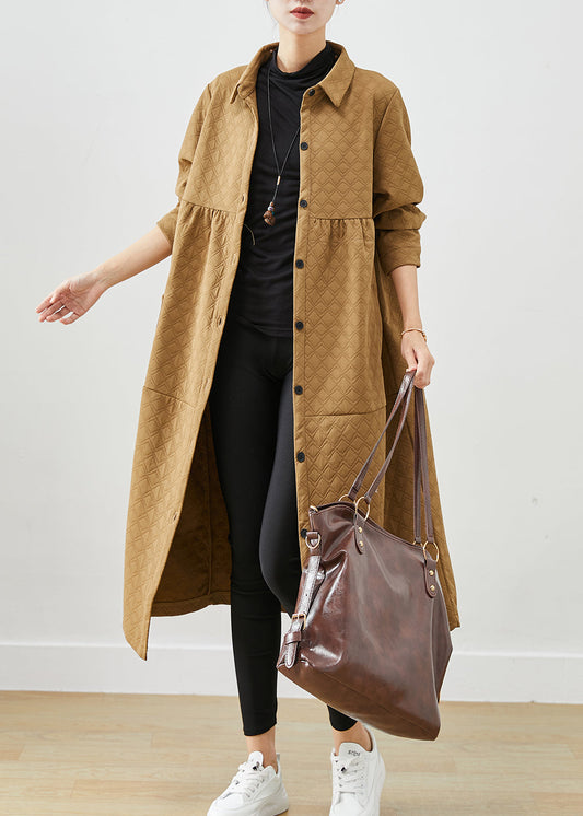 Simple Khaki Oversized Pockets Patchwork Cotton Jackets Fall