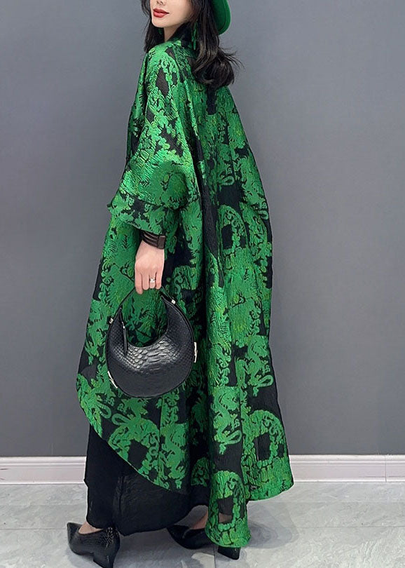 Stylish Green Asymmetrical Jacquard Patchwork Cotton Cardigans Summer