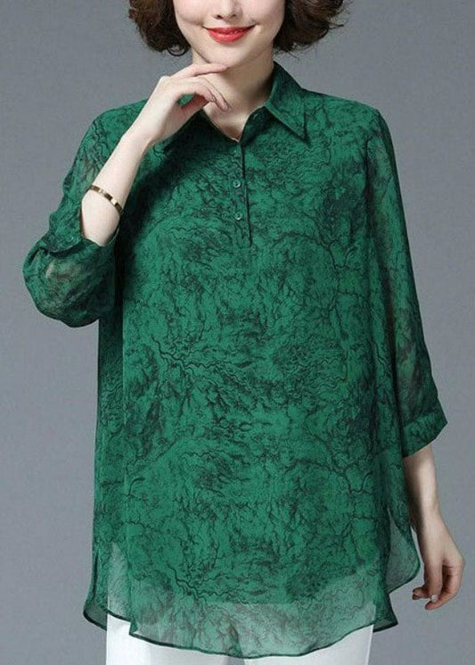 Stylish Green Peter Pan Collar Patchwork Chiffon Shirt Tops Bracelet Sleeve