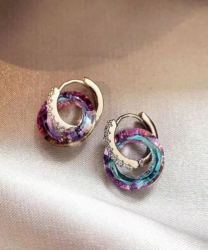 Stylish Rainbow Copper Alloy Crystal Zircon Circle Hoop Earrings