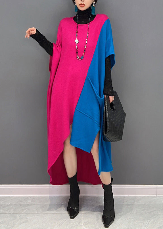 Unique Colorblock Asymmetrical Patchwork Cotton Dresses Fall