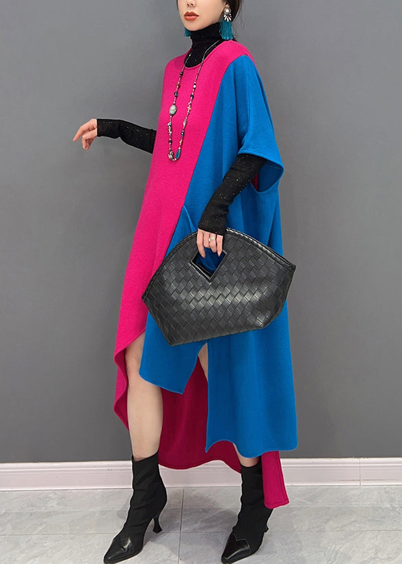 Unique Colorblock Asymmetrical Patchwork Cotton Dresses Fall