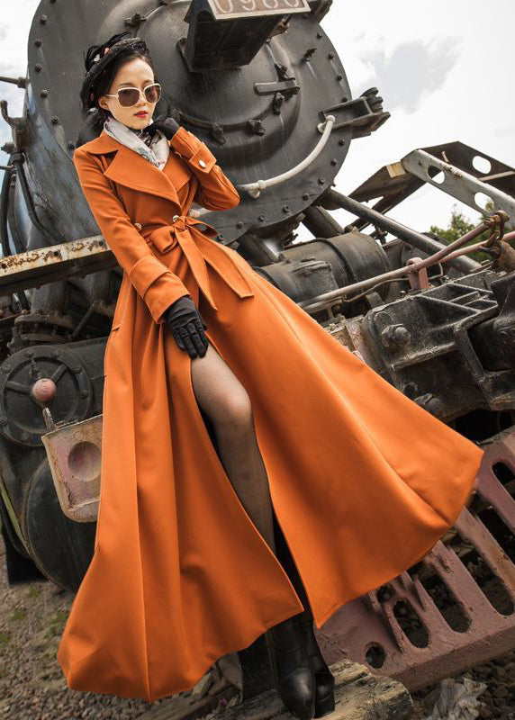 Unique Orange Silm Fit Double Breast Cotton Coat Outwear Spring