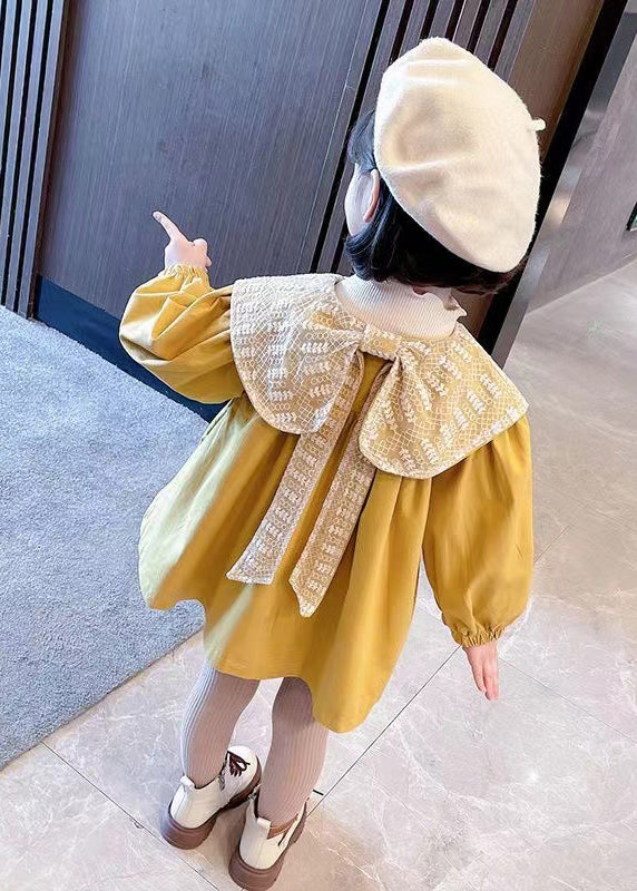 Unique Yellow Button Wrinkled Patchwork Cotton Baby Girls Trench Fall