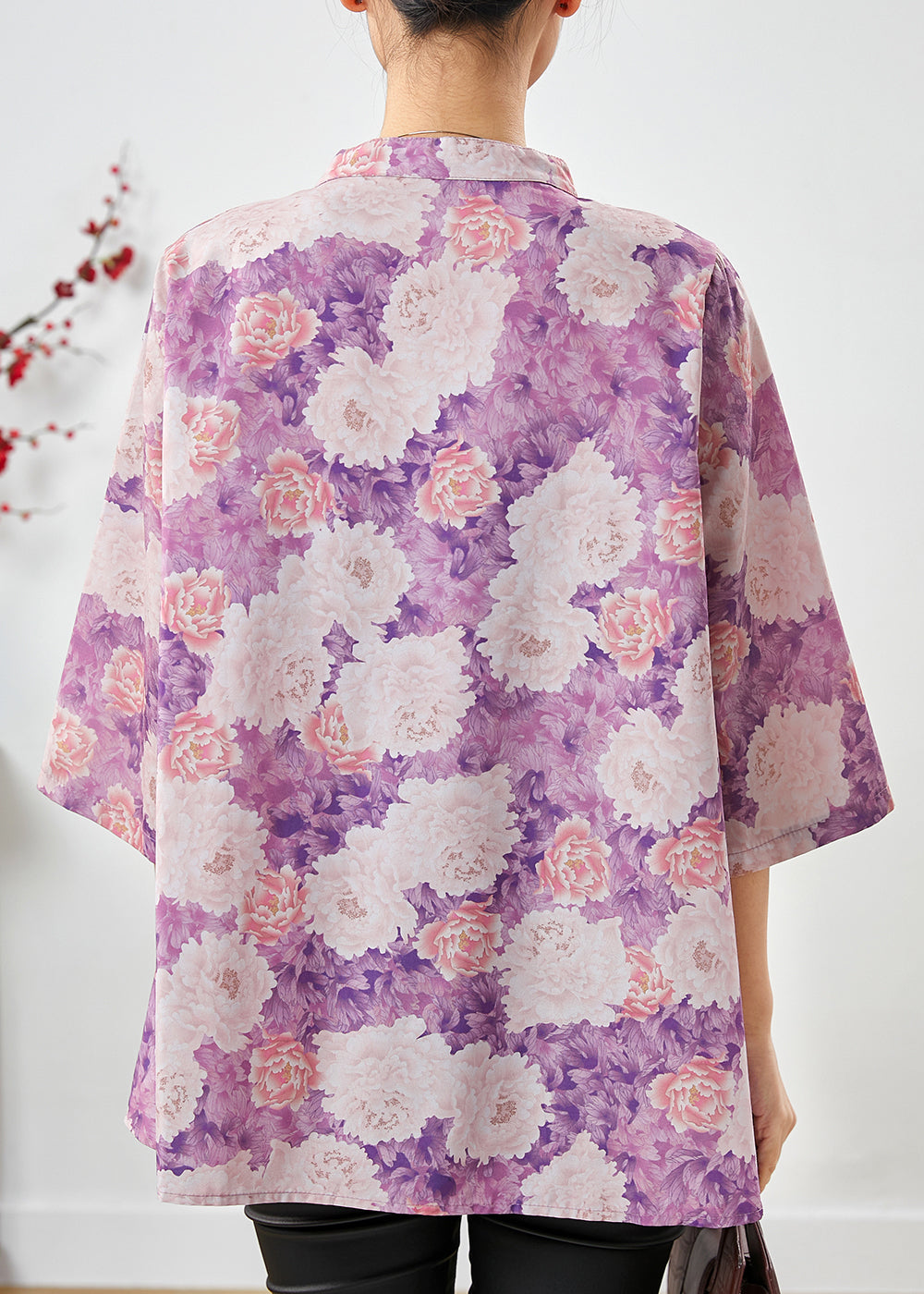 Vintage Purple Print Chinese Button Cotton Top Summer