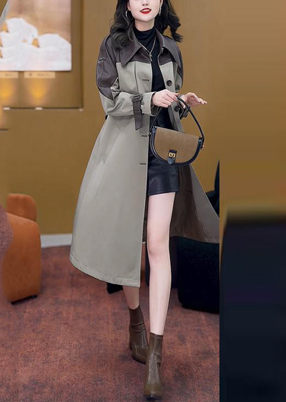 Vogue Khaki Peter Pan Collar Pockets Patchwork Button Sashes Trench Coat Spring