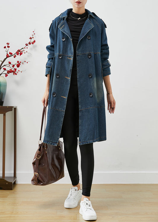 Women Blue Oversized Double Breast Denim Trench Coats Fall