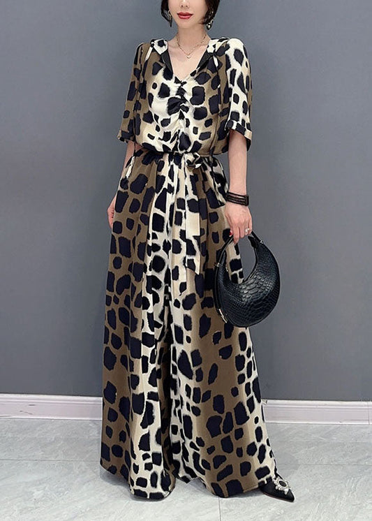 Women Colorblock Leopard Pockets Patchwork Cotton Jumpsuit Summer