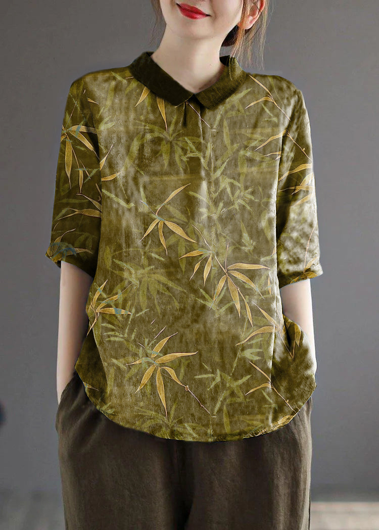 Green Green Ten-Down Print Summer Shirt Salf Sheeve