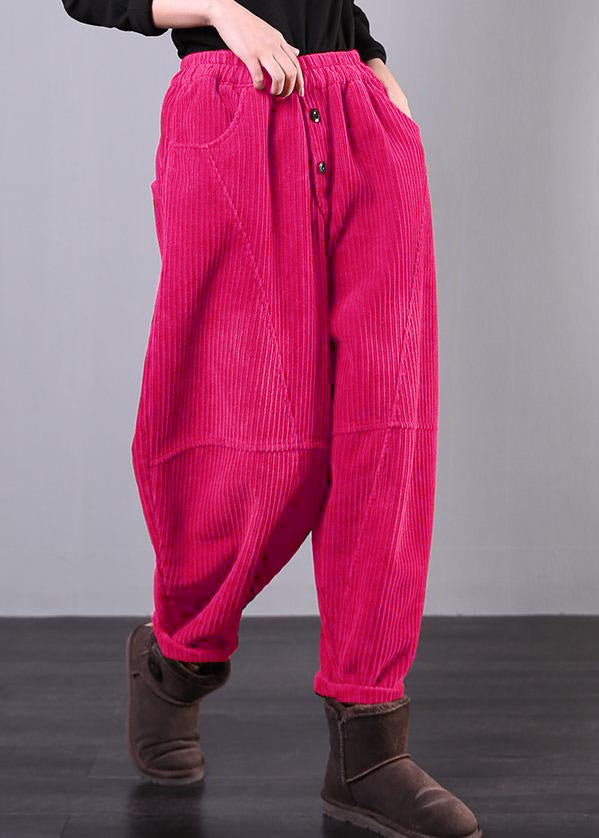 Pantalon rouge moderne surdimension des poches en velours côtelet