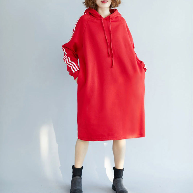 women red spring dress cotton oversize holiday dresses warm thick hooded