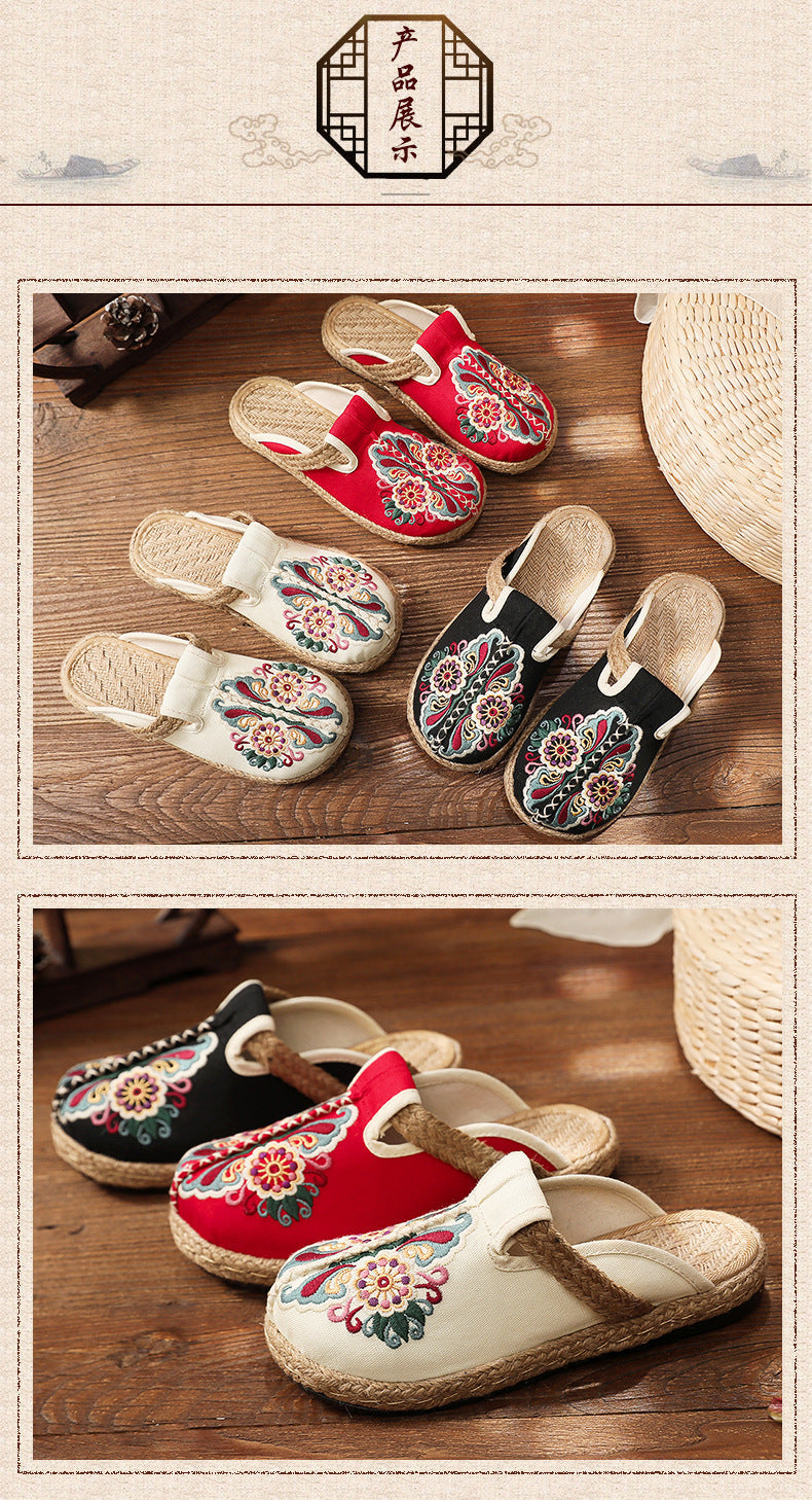 2022 Chaussures florales en lin Flip Flop Flats