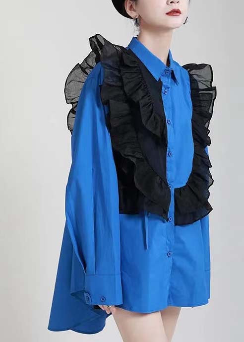 2021 Royal Blue Ruffles Asymetrical Shirt Robe Limited Stock Robed Limited