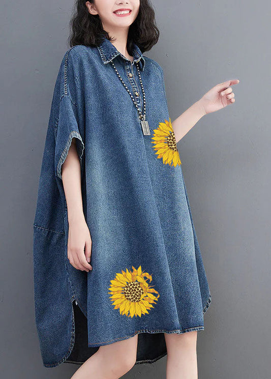 Côté bouton bleu-flowage en baisse ouvrir la robe de jean maxi l'été