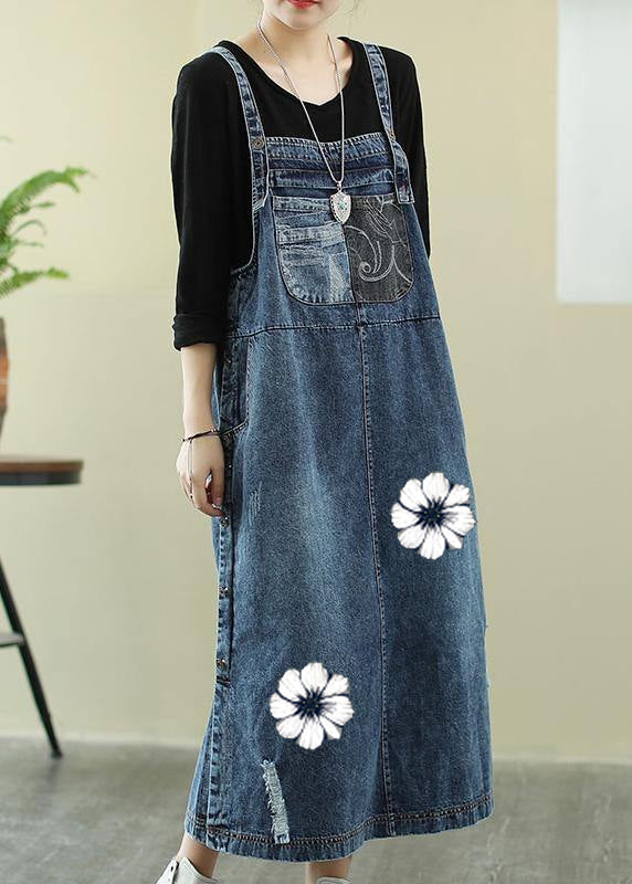 Robe tunique de la lettre bleue vif en jean vif Robe maxi robe