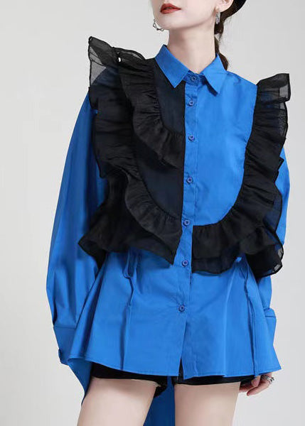 2021 Royal Blue Ruffles Asymetrical Shirt Robe Limited Stock Robed Limited