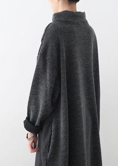 2021 Tops de pull rayé gris d'automne et pantalon en tricot à jambe large deux pièces