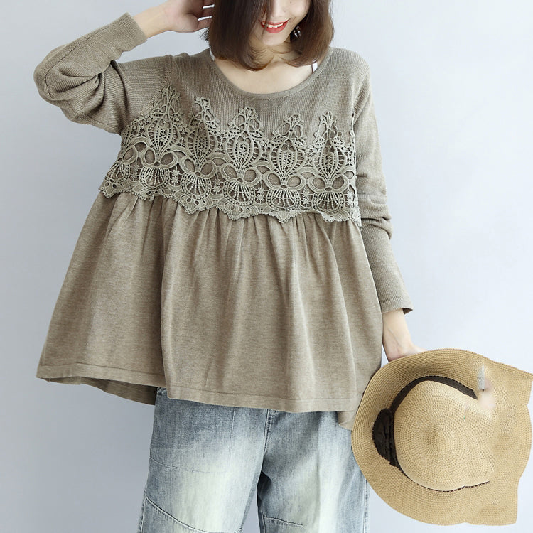 2021 Fashion Khaki Floral Treer Pullover Loose Casual O Noue Pull