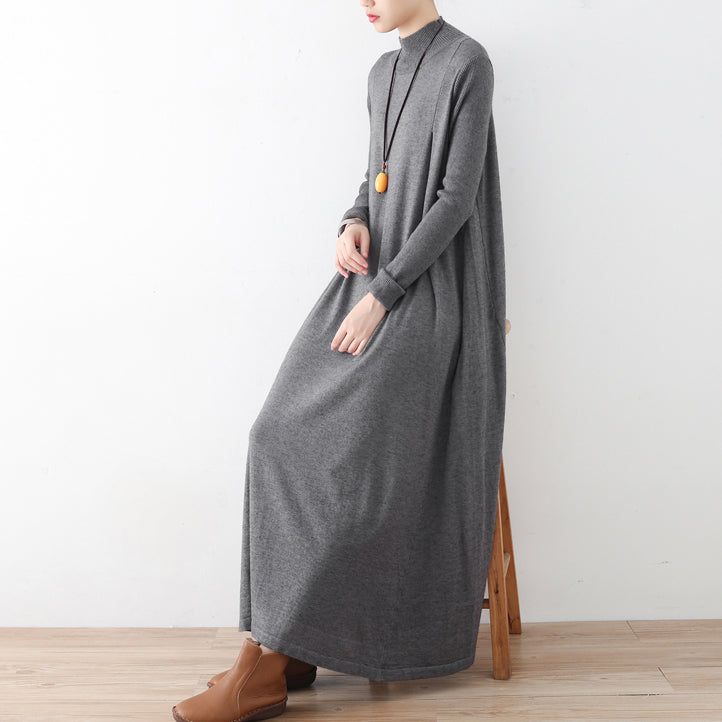 2021 Robes maxi tricot gris hiver