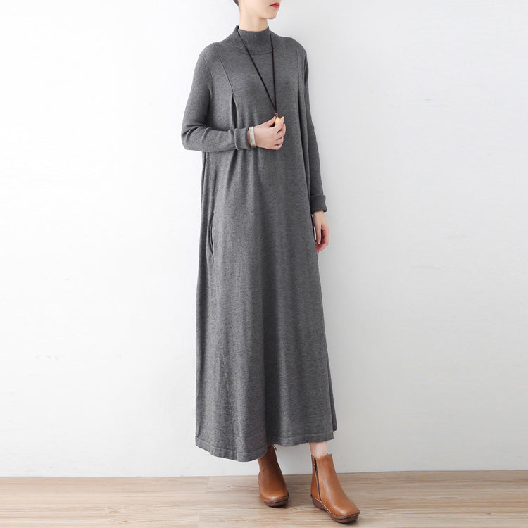 2021 Robes maxi tricot gris hiver