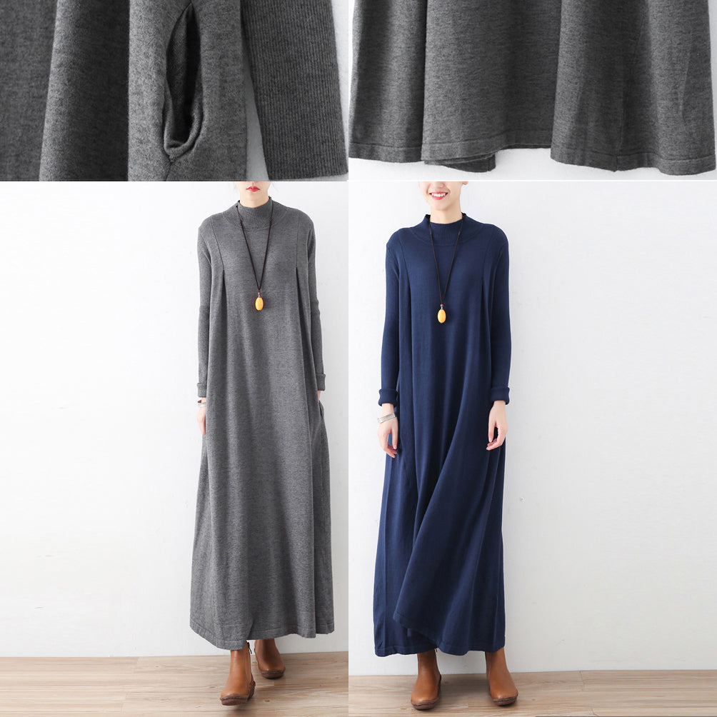 2021 Robes maxi tricot gris hiver