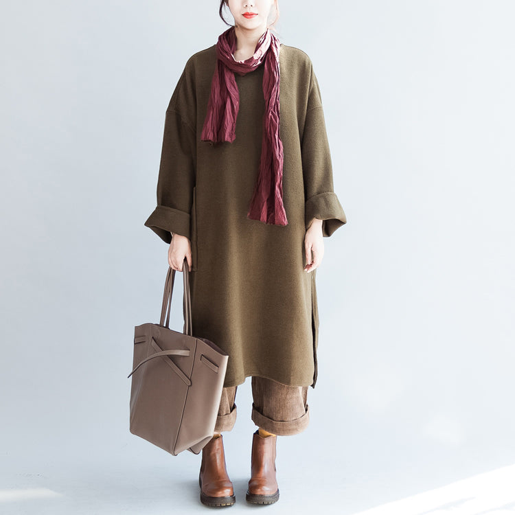 2024 winter olive woolen dresses warm plus size winter dress shift dresses