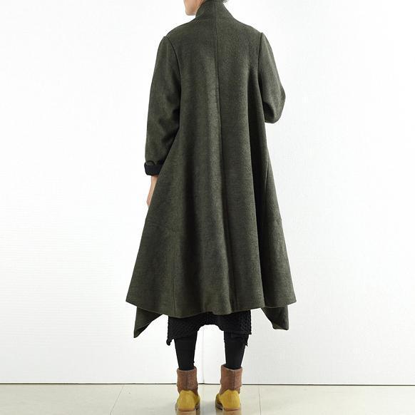 2024 winter woolen coats green cross asymmetrical cardigans long one button outwear dress