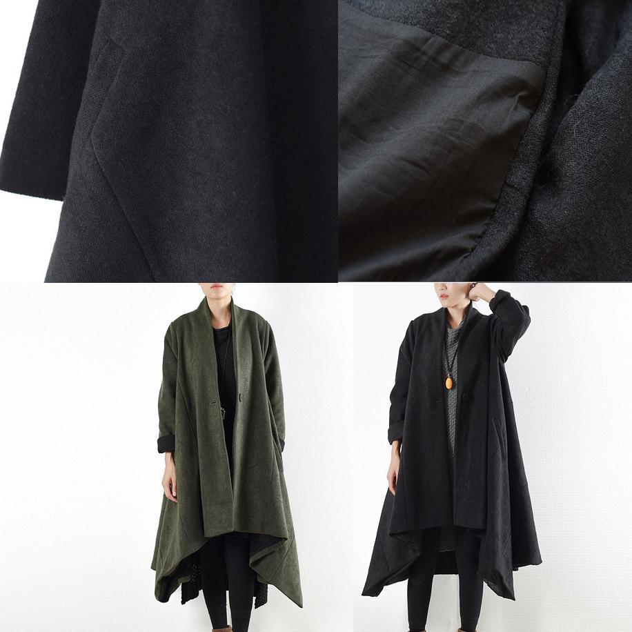 2024 winter woolen coats green cross asymmetrical cardigans long one button outwear dress