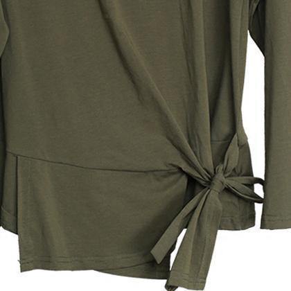 2019 army green cotton tops oversized cotton maxi t shirts women asymmetric long sleeve cotton shirts - SooLinen