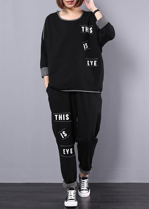 2019 autumn cotton black  alphabet women casual two pieces - SooLinen