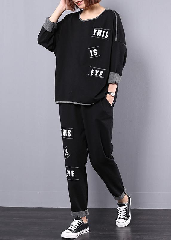 2019 autumn cotton black  alphabet women casual two pieces - SooLinen